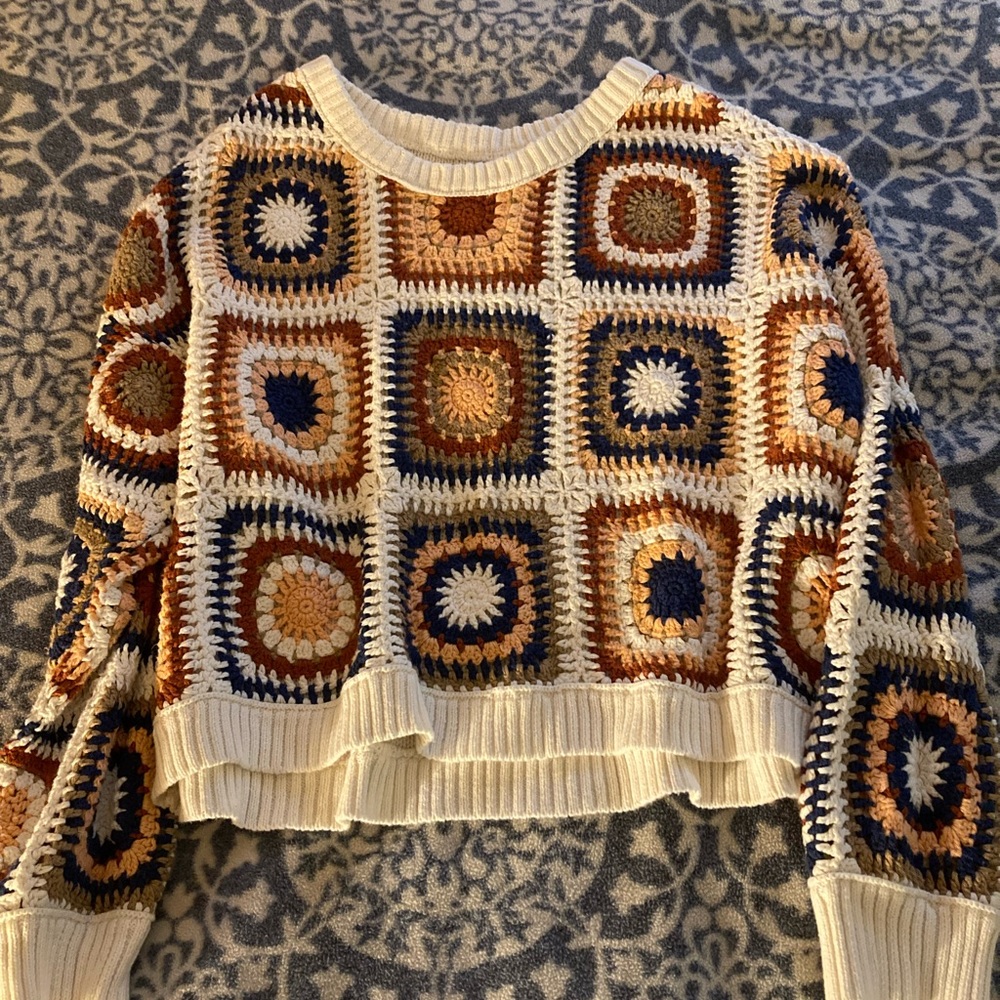 American Eagle Granny Squares Cotton Sweater